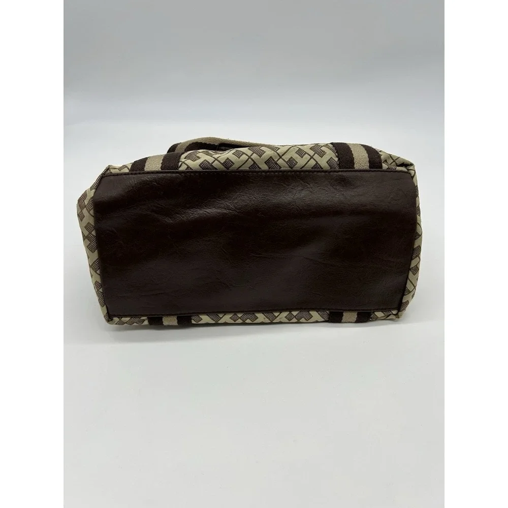 Tommy Hilfiger American Classics Monogram Satchel Handbag Canvas Brown Tote